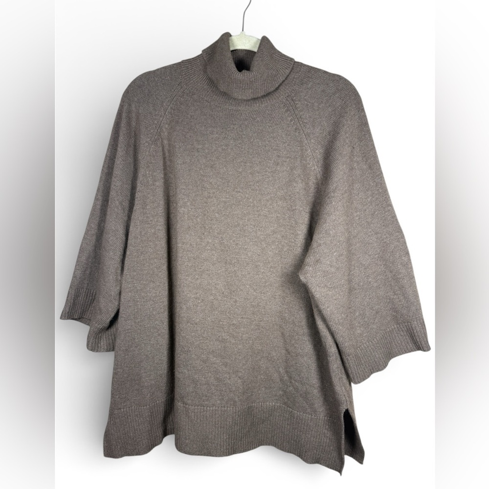 Lauren Ralph Lauren Lambswool/Cashmere Blend Brown Poncho Cut Turtleneck Sweater